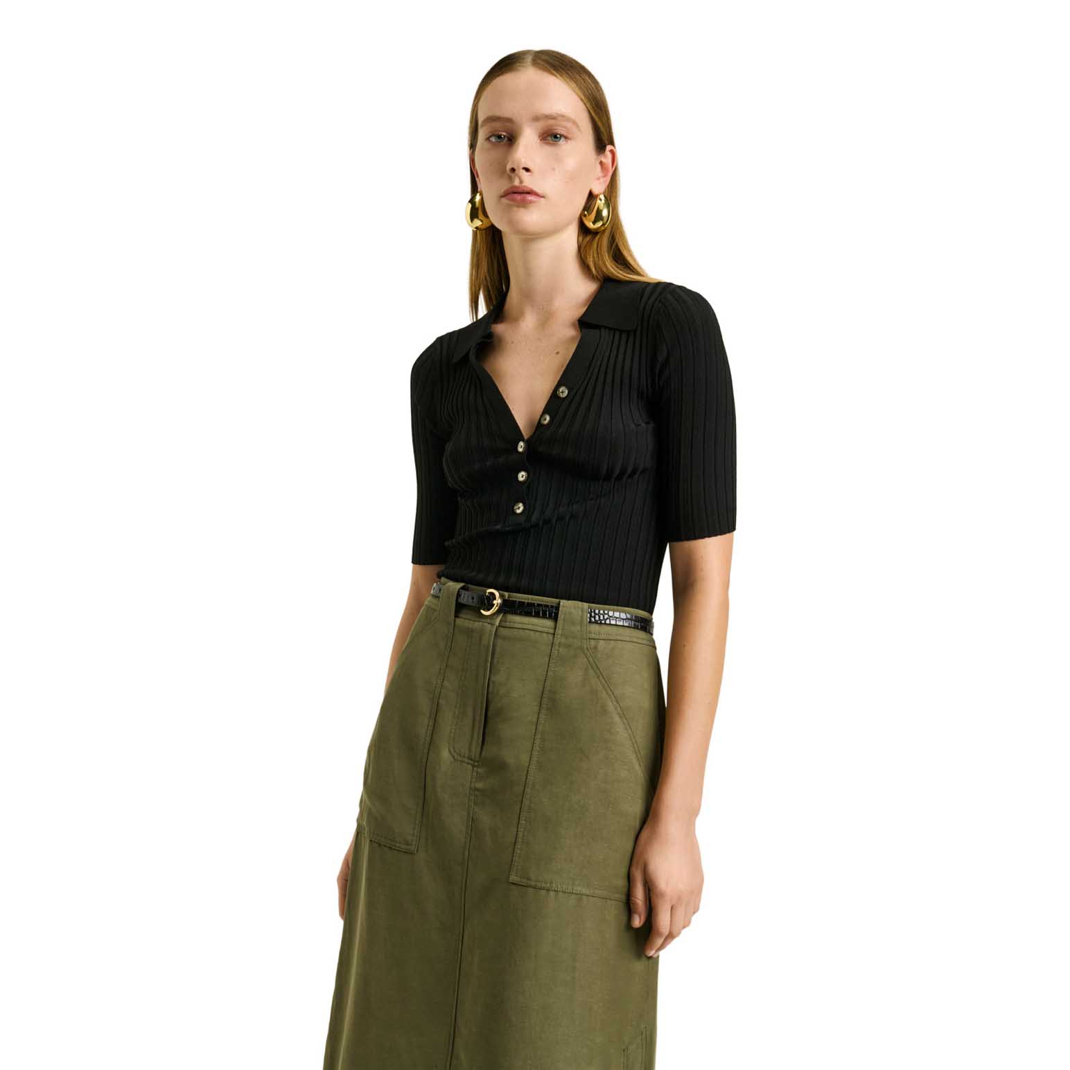 Veronika Maine Slinky Rib Polo Knit